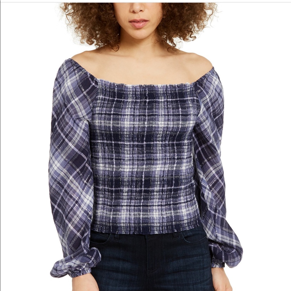 INC Plaid Smocked-Bodice Top